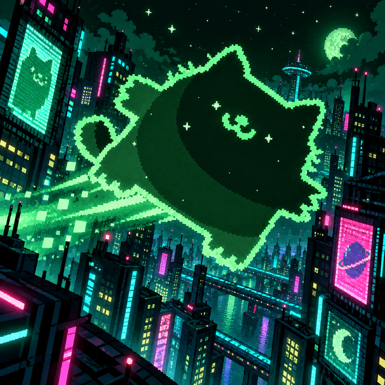 pumpcat above the neon city